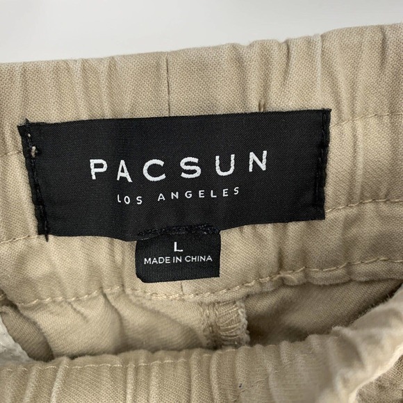 Pacsun Mens Shorts‎ Sz L Khaki Beige Brown Distressed Destroyed Drawstring Waist - Picture 4 of 8